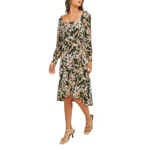 Lush NWT Moss Crepe Long Sleeve Dress In Navy Mustard Floral size XS